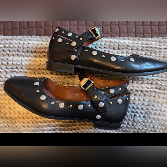 Shoes - Black Studded Mary Jane Flats